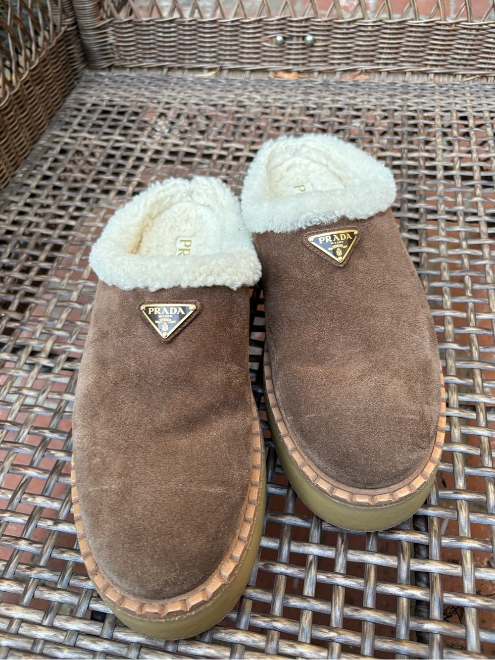 Prada Evolve Genuine Shearling Clog Brown - Picture 9 of 14